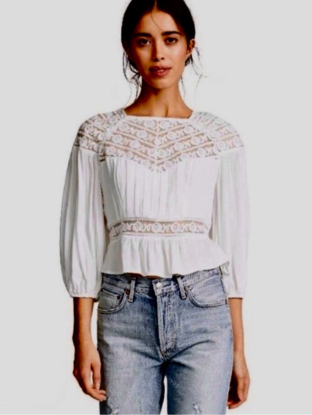 NWOT Free People Ivory Lace Yoke Peasant Blouse